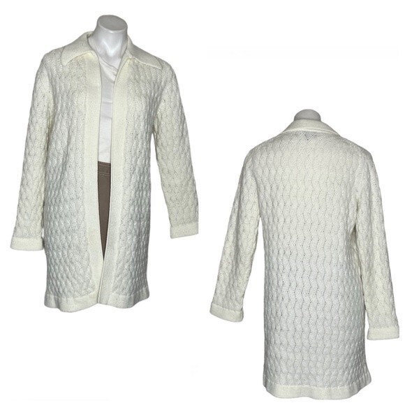 HUDSONS BAY The Bay Cardigan Longline Open Front Ivory Vintage - Picture 7 of 7